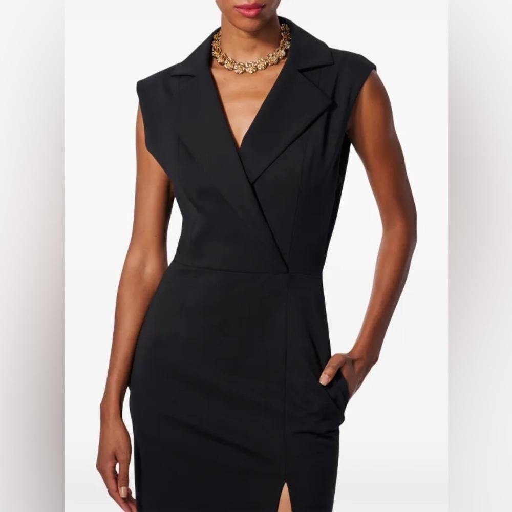 New Carolina Herrera Sleeveless Trench Dress Black Blazer Style with Slit Wool - Picture 3 of 15